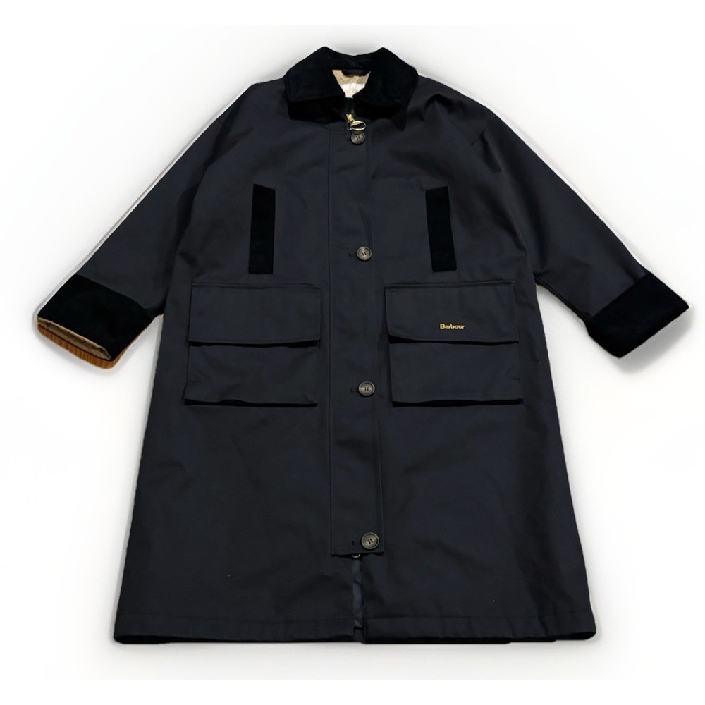 Barbour Black Trench Coat with Dark Corduroy Trim